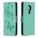 For Nokia 5.3 Two Butterflies Embossing Pattern Horizontal Flip Leather Case with Holder & Card Slot & Wallet & Lanyard(Green)