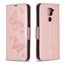 For Xiaomi Redmi Note 9 Two Butterflies Embossing Pattern Horizontal Flip Leather Case with Holder & Card Slot & Wallet & Lanyard(Gold)