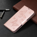 For Xiaomi Redmi Note 9 Two Butterflies Embossing Pattern Horizontal Flip Leather Case with Holder & Card Slot & Wallet & Lanyard(Gold)