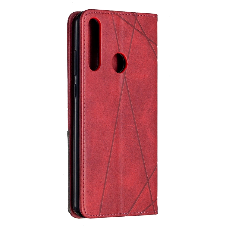 For Huawei Y6p Rhombus Texture Horizontal Flip Magnetic Leather Case with Holder & Card Slots & Wallet(Red)