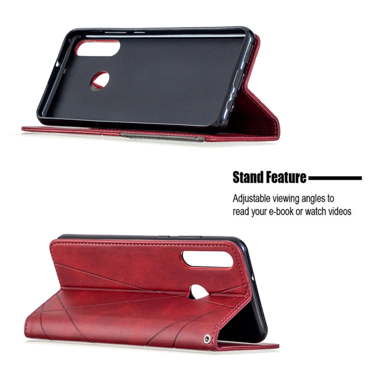 For Huawei Y6p Rhombus Texture Horizontal Flip Magnetic Leather Case with Holder & Card Slots & Wallet(Red)