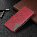 For Huawei Y6p Rhombus Texture Horizontal Flip Magnetic Leather Case with Holder & Card Slots & Wallet(Red)