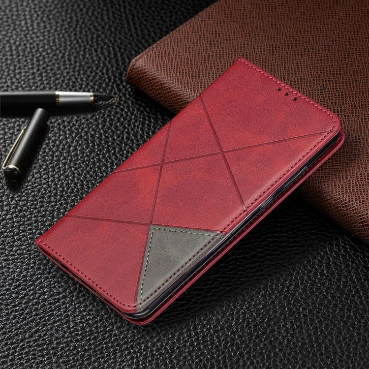 For Huawei Y6p Rhombus Texture Horizontal Flip Magnetic Leather Case with Holder & Card Slots & Wallet(Red)