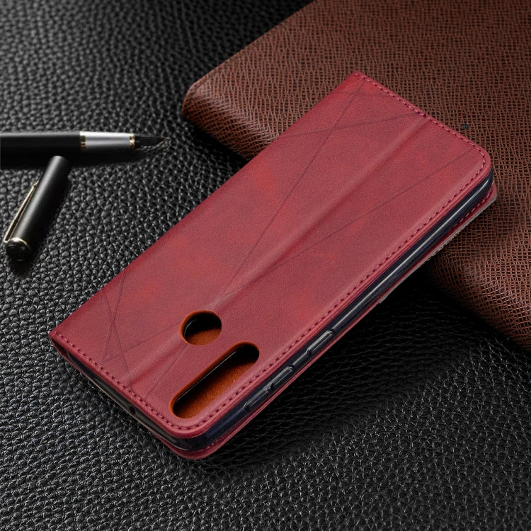 For Huawei Y6p Rhombus Texture Horizontal Flip Magnetic Leather Case with Holder & Card Slots & Wallet(Red)