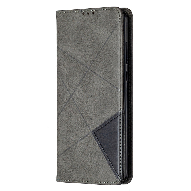 For Huawei Y6p Rhombus Texture Horizontal Flip Magnetic Leather Case with Holder & Card Slots & Wallet(Grey)
