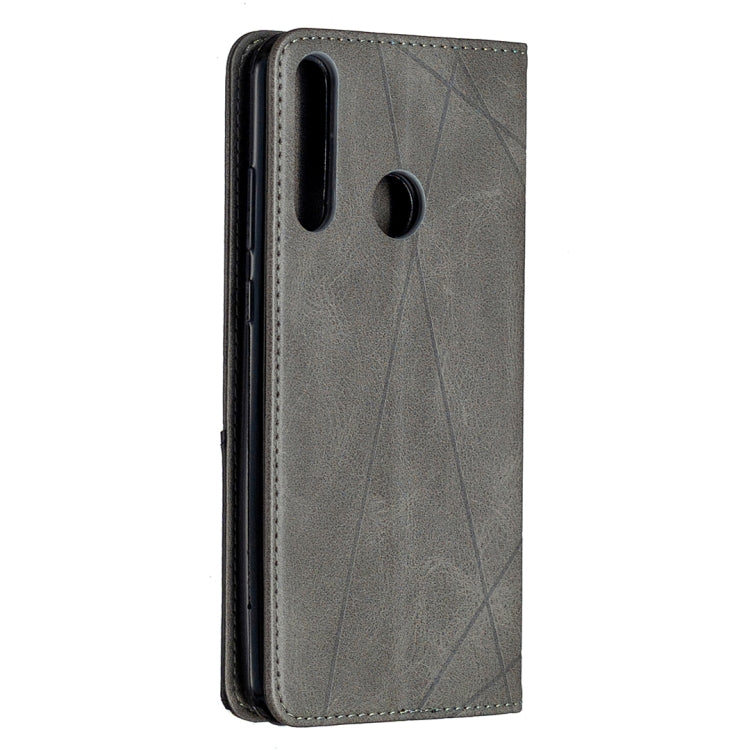 For Huawei Y6p Rhombus Texture Horizontal Flip Magnetic Leather Case with Holder & Card Slots & Wallet(Grey)