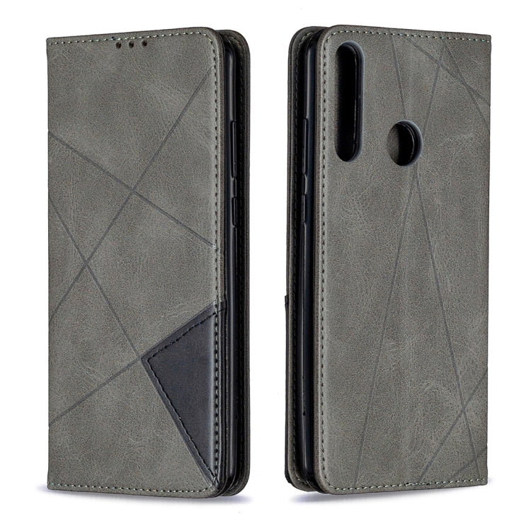 For Huawei Y6p Rhombus Texture Horizontal Flip Magnetic Leather Case with Holder & Card Slots & Wallet(Grey)