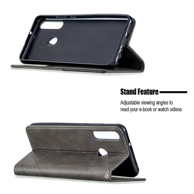 For Huawei Y6p Rhombus Texture Horizontal Flip Magnetic Leather Case with Holder & Card Slots & Wallet(Grey)