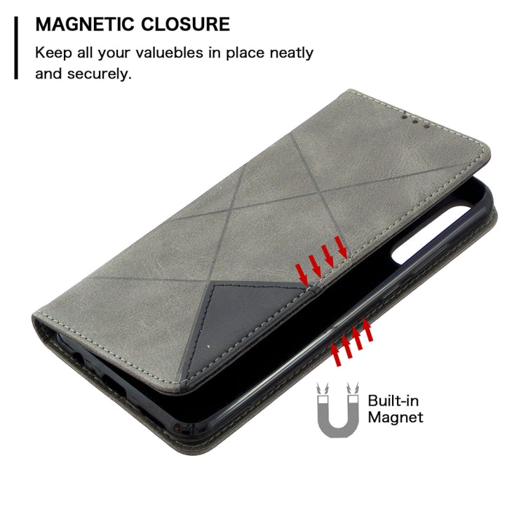 For Huawei Y6p Rhombus Texture Horizontal Flip Magnetic Leather Case with Holder & Card Slots & Wallet(Grey)