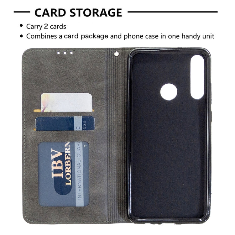 For Huawei Y6p Rhombus Texture Horizontal Flip Magnetic Leather Case with Holder & Card Slots & Wallet(Grey)