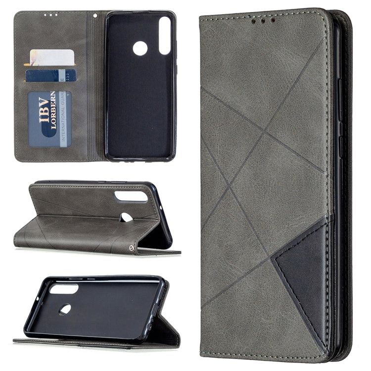 For Huawei Y6p Rhombus Texture Horizontal Flip Magnetic Leather Case with Holder & Card Slots & Wallet(Grey)