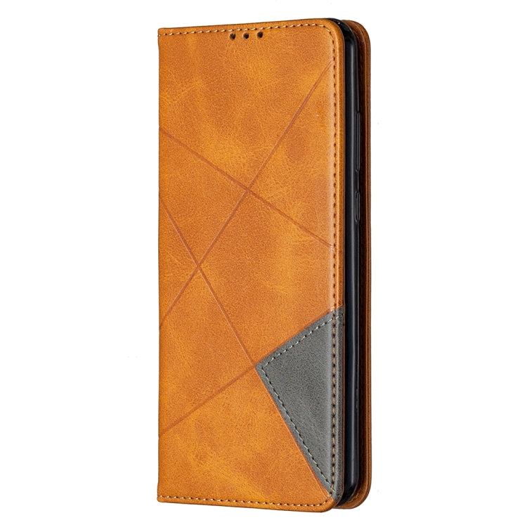 For Huawei Y6p Rhombus Texture Horizontal Flip Magnetic Leather Case with Holder & Card Slots & Wallet(Yellow)