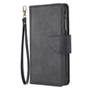 For iPhone SE 2022 / SE 2020 / 8 / 7 Skin Feel Detachable Magnetic Zipper Horizontal Flip PU Leather Case with Multi-Card Slots & Holder & Wallet & Photo Frame & Lanyard(Black)