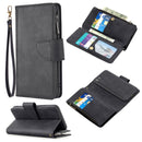 For iPhone SE 2022 / SE 2020 / 8 / 7 Skin Feel Detachable Magnetic Zipper Horizontal Flip PU Leather Case with Multi-Card Slots & Holder & Wallet & Photo Frame & Lanyard(Black)