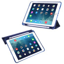 For iPad Air / Air 2 / 9.7 (2017) & (2018) 3-folding Horizontal Flip PU Leather + Shockproof TPU Case with Holder & Pen Slot(Dark Blue)
