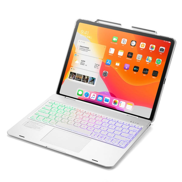 F129TS For iPad Pro 12.9 inch (2020) Colorful Backlit Bluetooth Keyboard Tablet Case with Touchpad & Pen Slot(Silver)