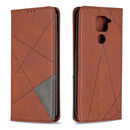 For Xiaomi Redmi Note 9 Rhombus Texture Horizontal Flip Magnetic Leather Case with Holder & Card Slots & Wallet(Brown)