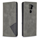 For Xiaomi Redmi Note 9 Rhombus Texture Horizontal Flip Magnetic Leather Case with Holder & Card Slots & Wallet(Grey)