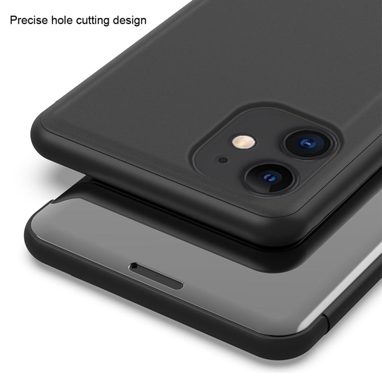 For iPhone 12 / 12 Pro Plated Mirror Horizontal Flip Leather Case with Holder(Silver)