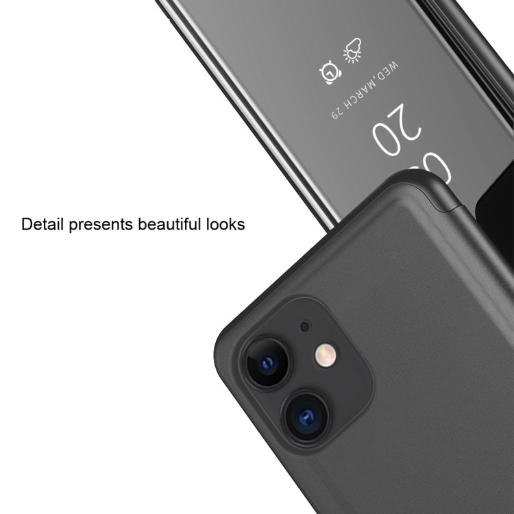 For iPhone 12 / 12 Pro Plated Mirror Horizontal Flip Leather Case with Holder(Silver)
