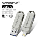 MicroDrive 2 In 1 8 Pin + USB 2.0 Portable Metal USB Flash Disk, Capacity:32GB(Silver)