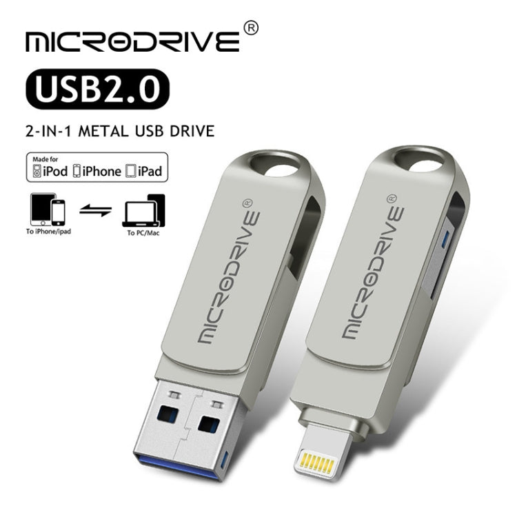 MicroDrive 2 In 1 8 Pin + USB 2.0 Portable Metal USB Flash Disk, Capacity:32GB(Silver)