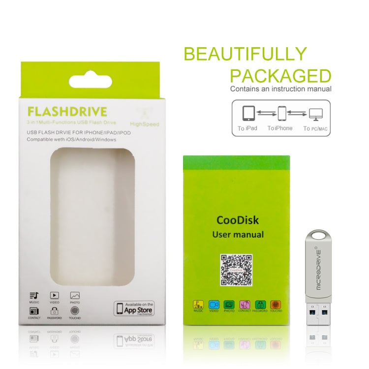 MicroDrive 2 In 1 8 Pin + USB 2.0 Portable Metal USB Flash Disk, Capacity:32GB(Silver)