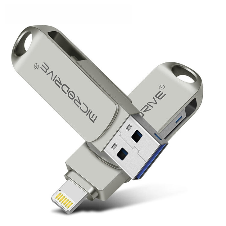 MicroDrive 2 In 1 8 Pin + USB 2.0 Portable Metal USB Flash Disk, Capacity:32GB(Silver)