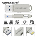 MicroDrive 2 In 1 8 Pin + USB 2.0 Portable Metal USB Flash Disk, Capacity:128GB(Silver)