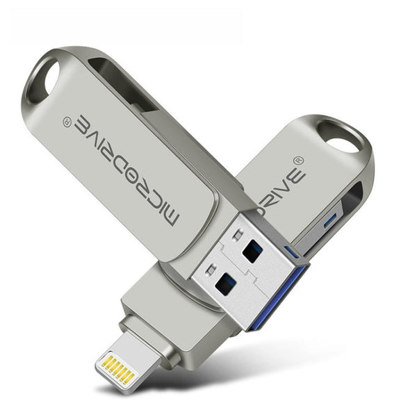 MicroDrive 2 In 1 8 Pin + USB 2.0 Portable Metal USB Flash Disk, Capacity:128GB(Silver)