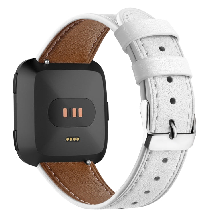 For Fitbit Versa 2 / Fitbit Versa / Fitbit Versa Lite Leather Watch Band with Round Tail Buckle(White)