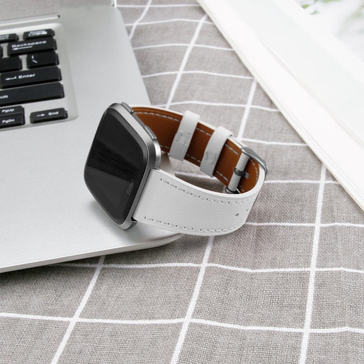 For Fitbit Versa 2 / Fitbit Versa / Fitbit Versa Lite Leather Watch Band with Round Tail Buckle(White)