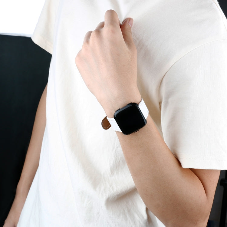 For Fitbit Versa 2 / Fitbit Versa / Fitbit Versa Lite Leather Watch Band with Round Tail Buckle(White)