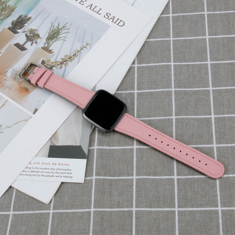 For Fitbit Versa 2 / Fitbit Versa / Fitbit Versa Lite Leather Watch Band with Round Tail Buckle(Pink)