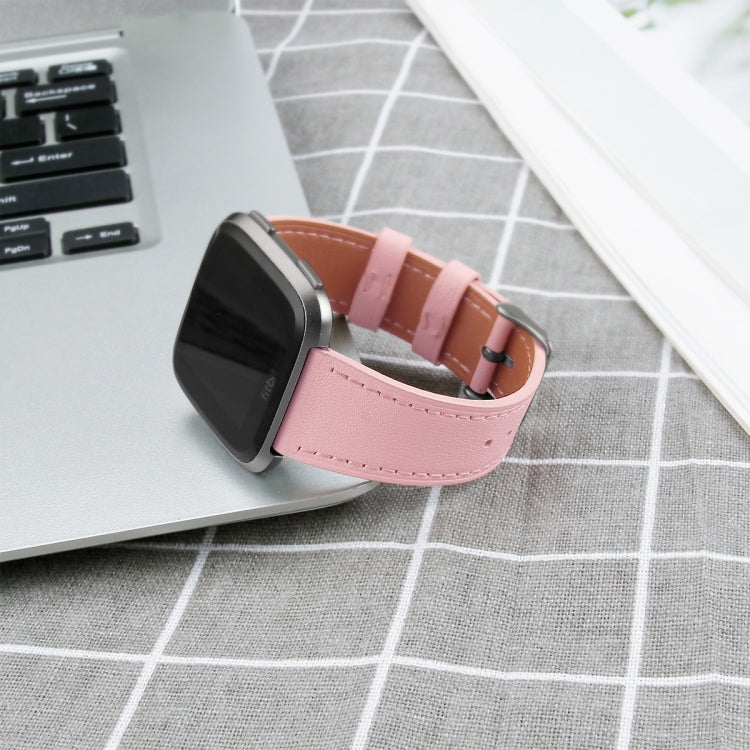 For Fitbit Versa 2 / Fitbit Versa / Fitbit Versa Lite Leather Watch Band with Round Tail Buckle(Pink)