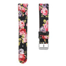 For Fitbit Versa 2 / Fitbit Versa / Fitbit Versa Lite Leather Watch Band with Round Tail Buckle(Black Skin Pink Flower)