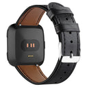 For Fitbit Versa 2 / Fitbit Versa / Fitbit Versa Lite Leather Watch Band with Round Tail Buckle(Black)