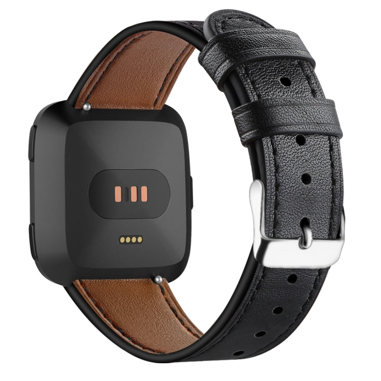 For Fitbit Versa 2 / Fitbit Versa / Fitbit Versa Lite Leather Watch Band with Round Tail Buckle(Black)