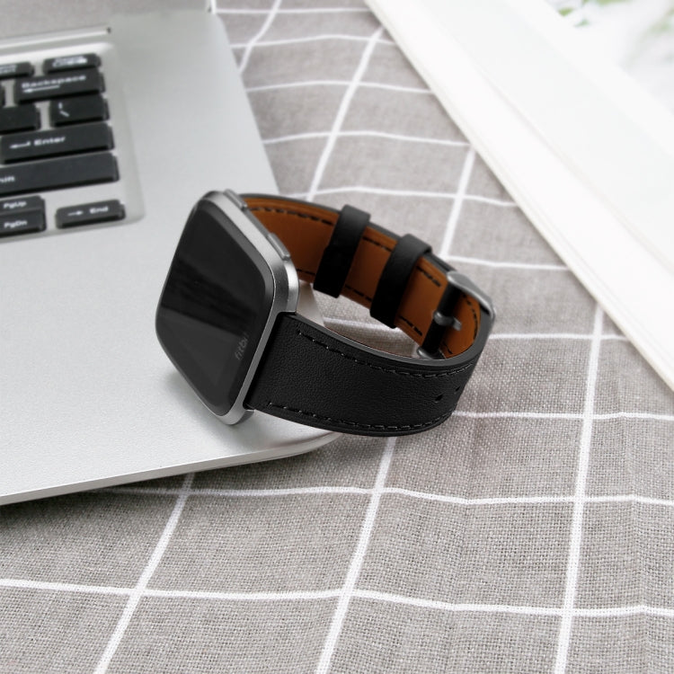 For Fitbit Versa 2 / Fitbit Versa / Fitbit Versa Lite Leather Watch Band with Round Tail Buckle(Black)