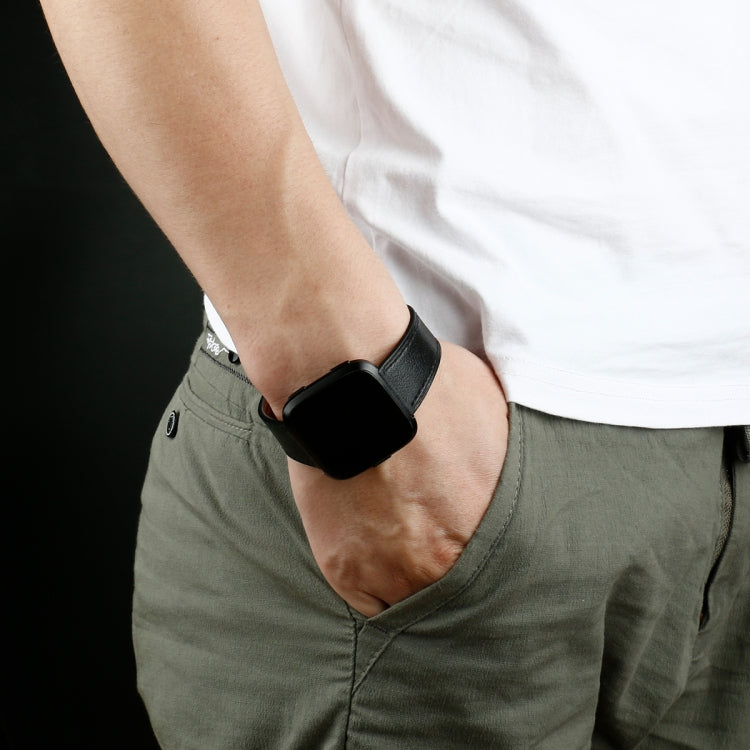 For Fitbit Versa 2 / Fitbit Versa / Fitbit Versa Lite Leather Watch Band with Round Tail Buckle(Black)