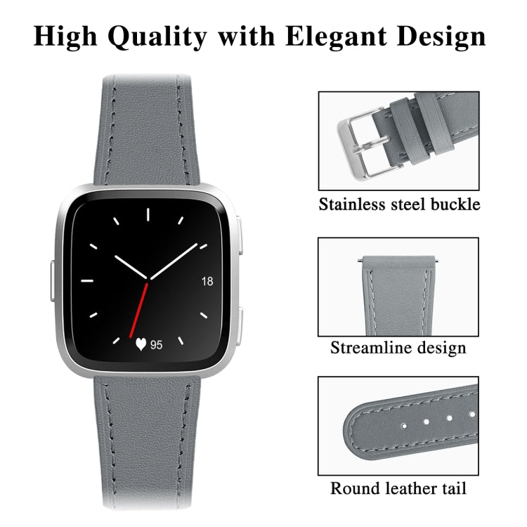For Fitbit Versa 2 / Fitbit Versa / Fitbit Versa Lite Leather Watch Band with Round Tail Buckle(Gray)