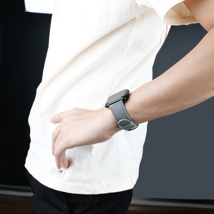 For Fitbit Versa 2 / Fitbit Versa / Fitbit Versa Lite Leather Watch Band with Round Tail Buckle(Gray)