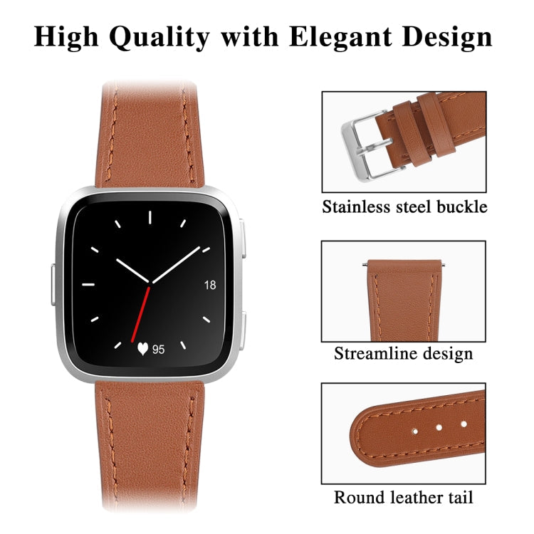 For Fitbit Versa 2 / Fitbit Versa / Fitbit Versa Lite Leather Watch Band with Round Tail Buckle(Brown)