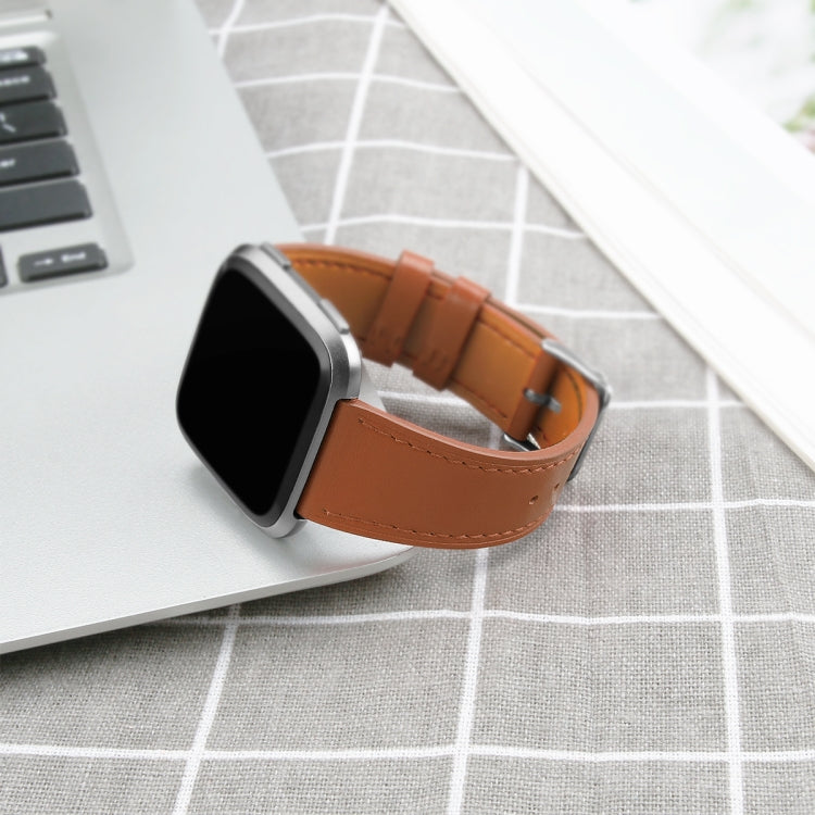 For Fitbit Versa 2 / Fitbit Versa / Fitbit Versa Lite Leather Watch Band with Round Tail Buckle(Brown)