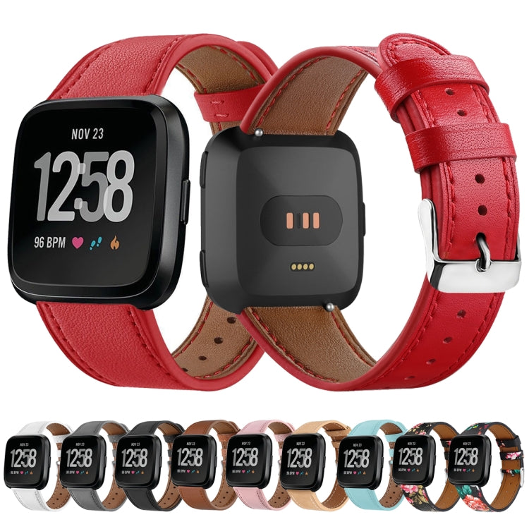 For Fitbit Versa 2 / Fitbit Versa / Fitbit Versa Lite Leather Watch Band with Round Tail Buckle(White)