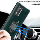 For Samsung Galaxy Note 20 Carbon Fiber Protective Case with 360 Degree Rotating Ring Holder(Green)