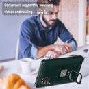 For Samsung Galaxy Note 20 Carbon Fiber Protective Case with 360 Degree Rotating Ring Holder(Green)