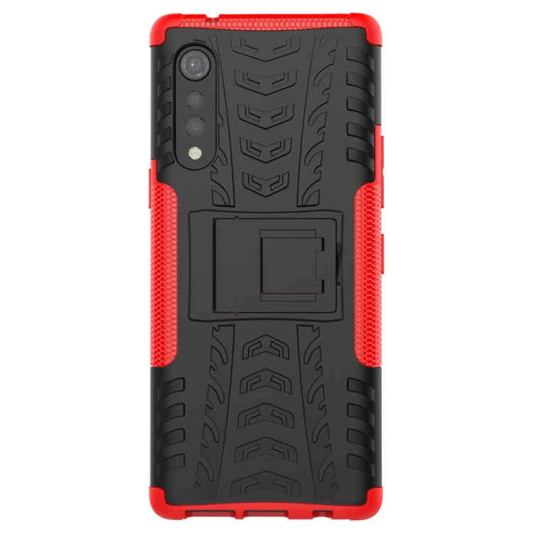 For LG Velvet Tire Texture Shockproof TPU+PC Protective Case with Holder(Red)