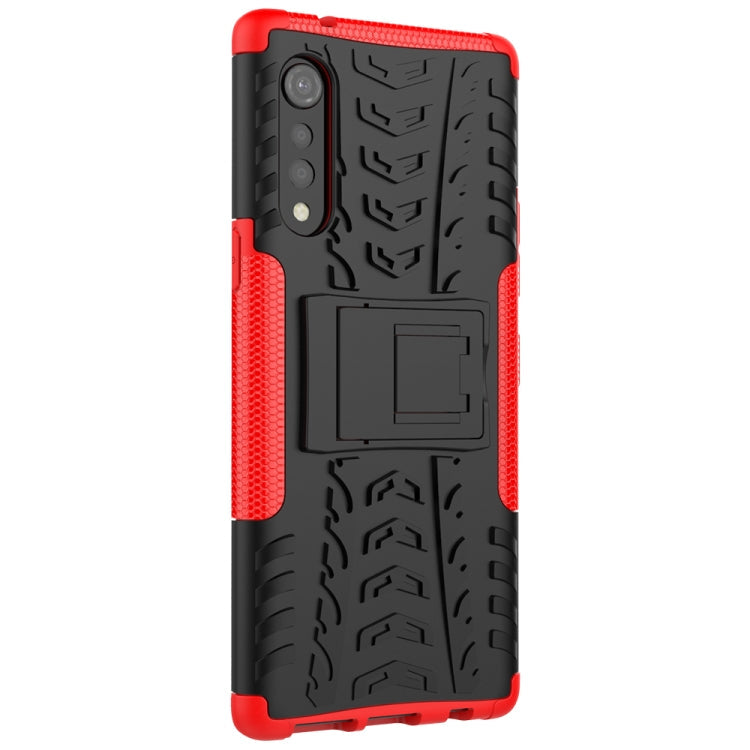 For LG Velvet Tire Texture Shockproof TPU+PC Protective Case with Holder(Red)