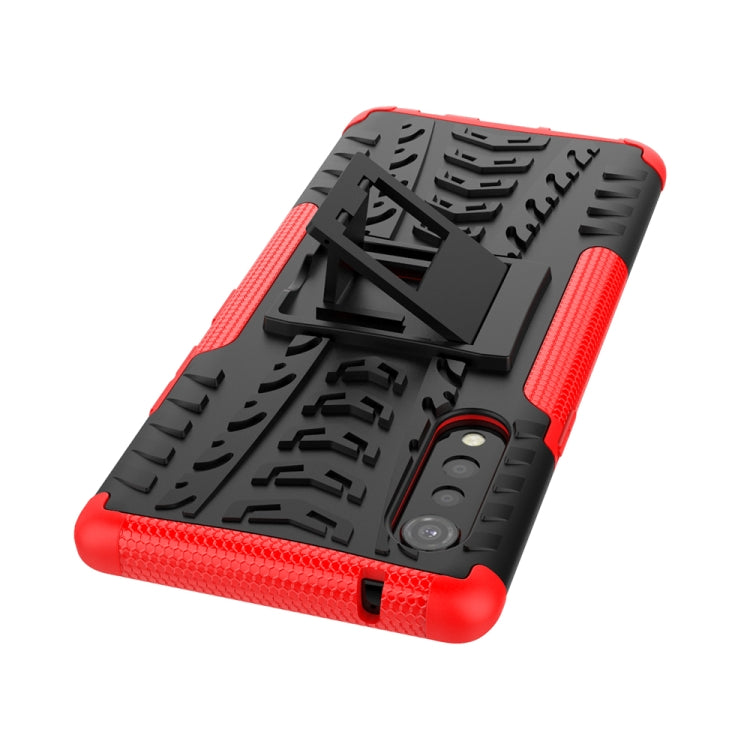 For LG Velvet Tire Texture Shockproof TPU+PC Protective Case with Holder(Red)
